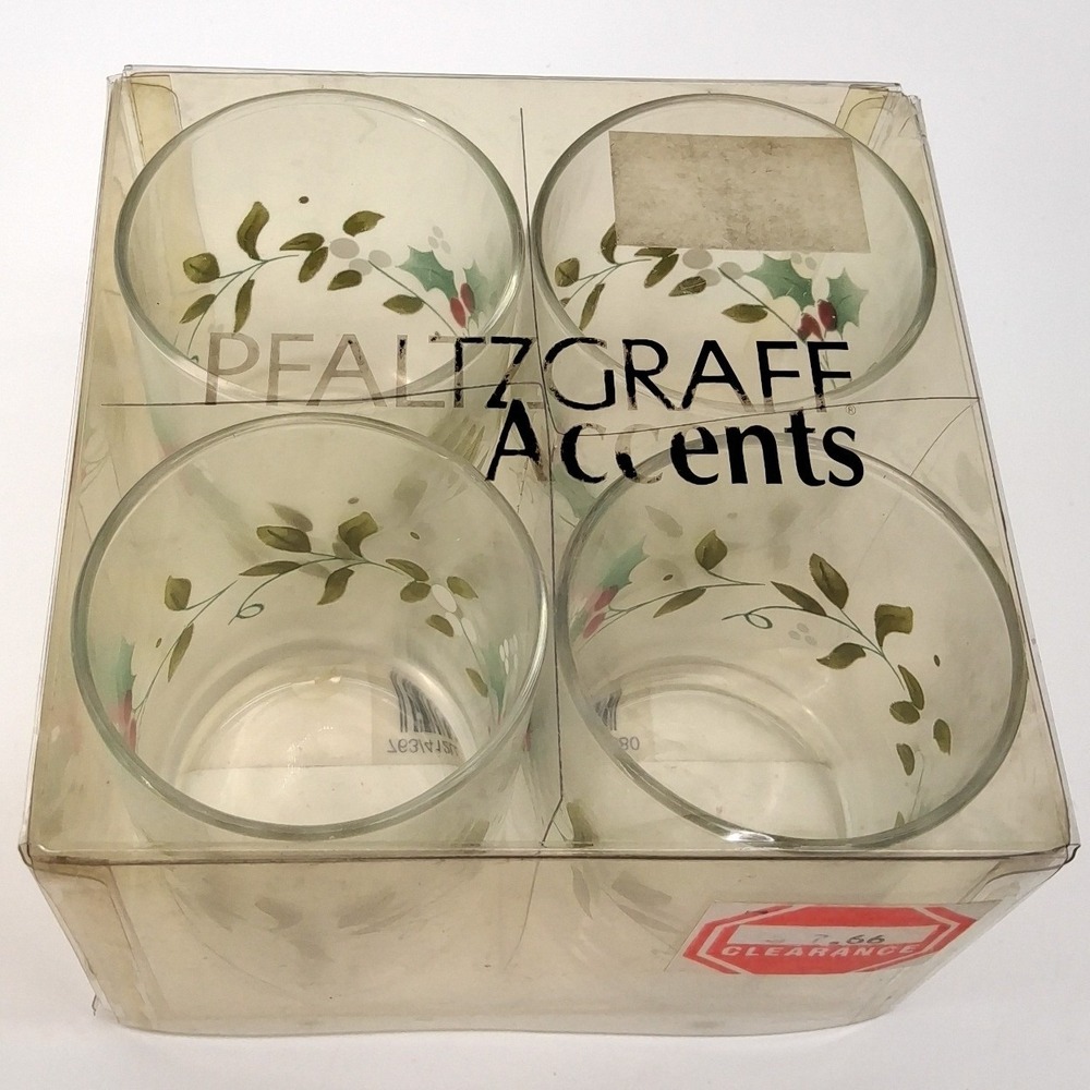 NOS Vtg Pfaltzgraff Accents Winterberry Glass Votive Candle Holders 4 PK Holiday